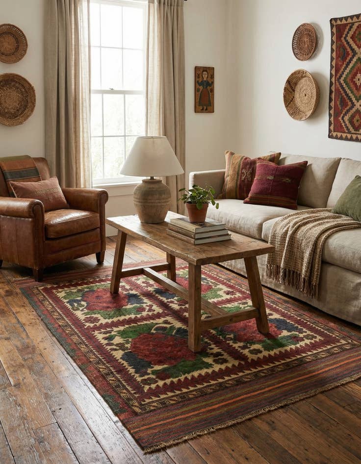 Detail image of 4' x 5' 9  Hand Knotted Sumak Wool Rug