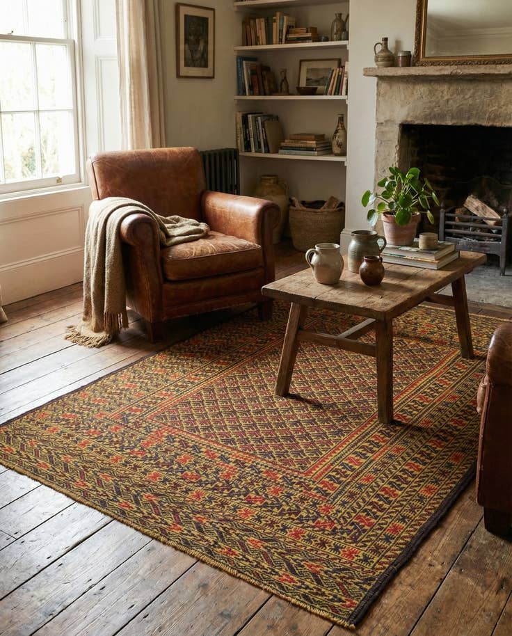 Detail image of 4' 2 x 6' Hand Woven Kilim Afghan Wool Rug