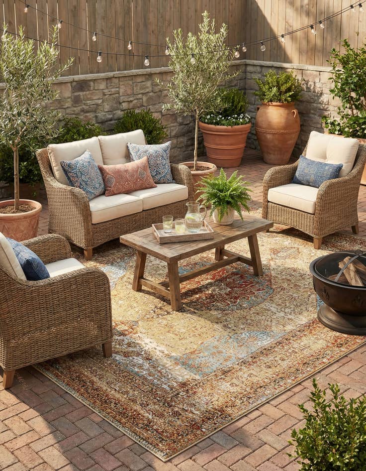 Detail image of  7' 10 x 10'  Washable Traditional Indoor / Outdoor Rug