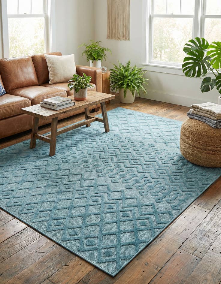 Detail image of 7' 10 x 10'  Washable Trellis Textured Indoor / Outdoor Rug