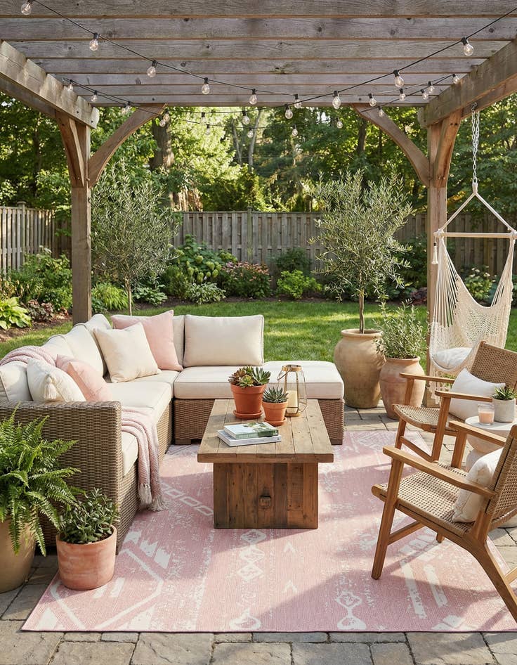 Detail image of  7' 10 x 10'  Washable Bohemian Indoor / Outdoor Rug