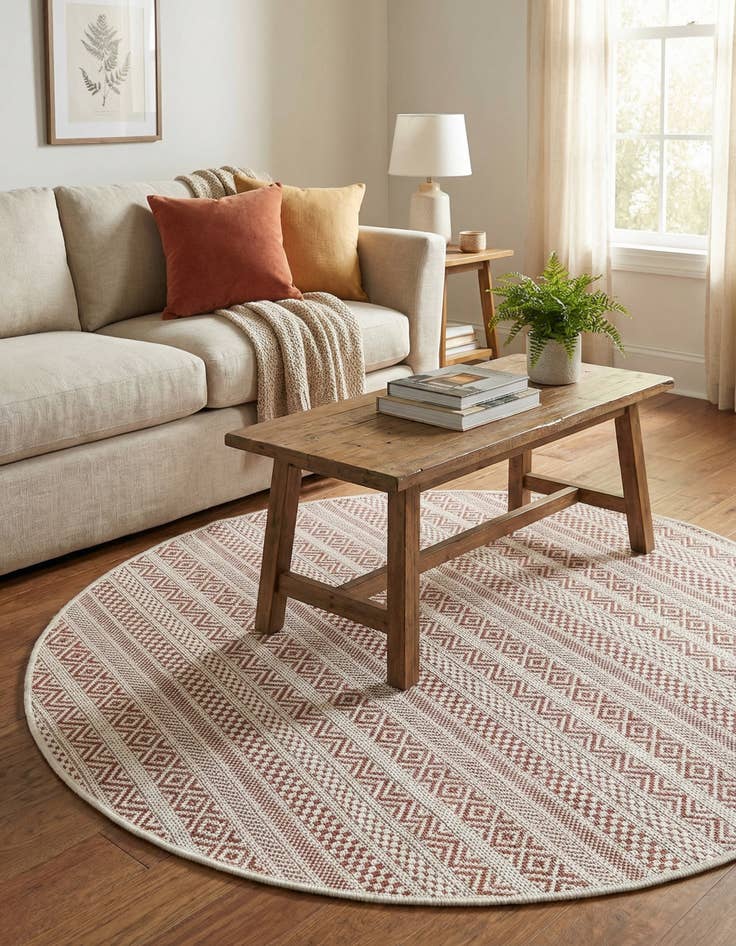 Detail image of 4' x 4'  Washable Striped Indoor / Outdoor Round Rug