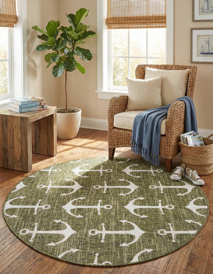 Detail image of 5' 3 x 5' 3  Washable Coastal Indoor / Outdoor Round Rug