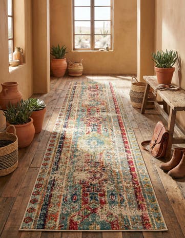 Blue Washable Mesa Runner Rug