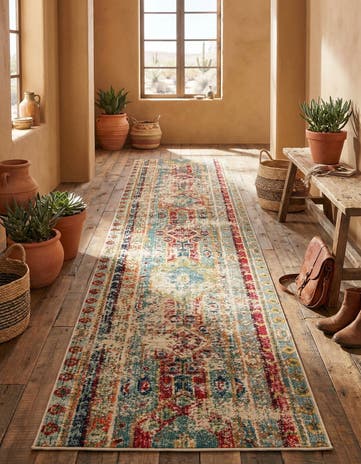 Blue Washable Mesa Runner Rug