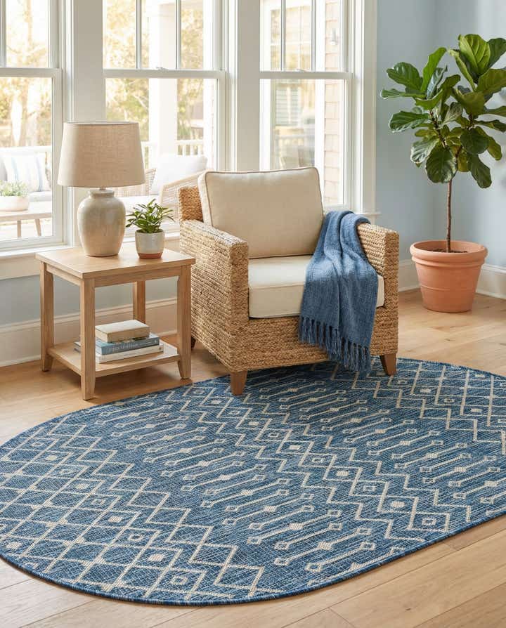 4' x 6' Easy-Clean Trellis Indoor / Outdoor Oval Rug