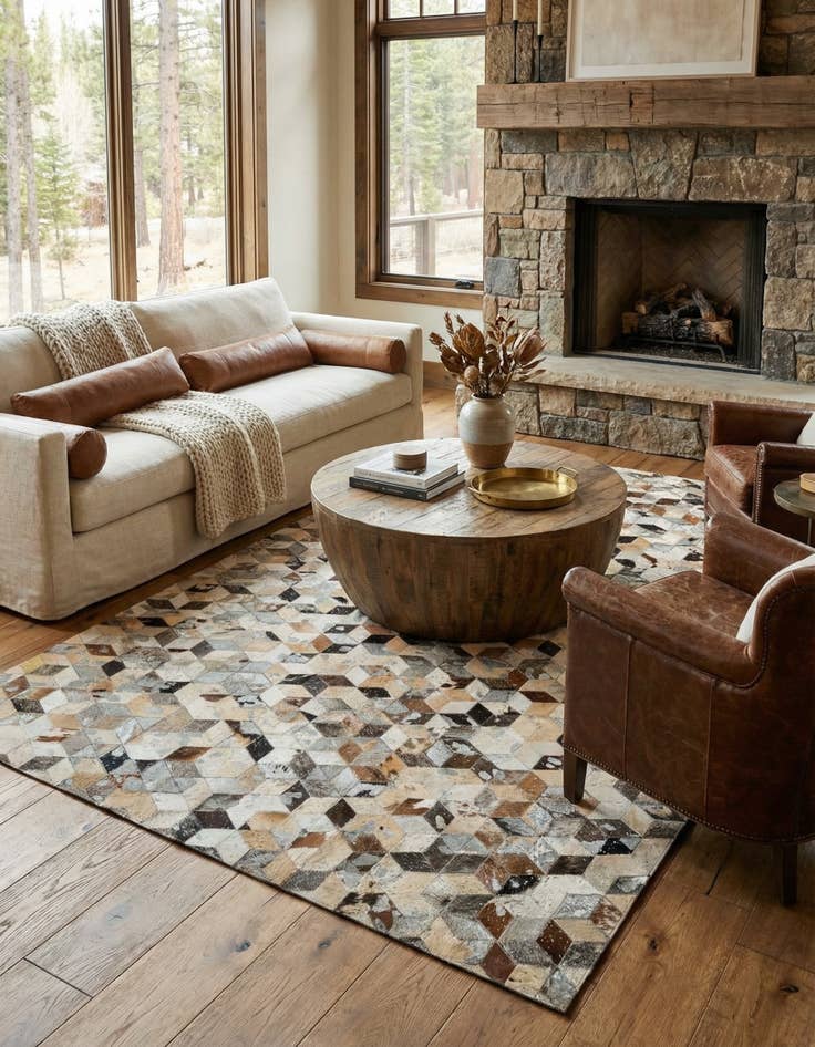 Detail image of  5' 1 x 7' 10 Cowhide - Patchwork Rug