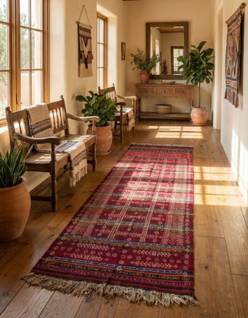 4' 7 x 13' 3 Hand Woven Kilim Fars Wool Runner Rug