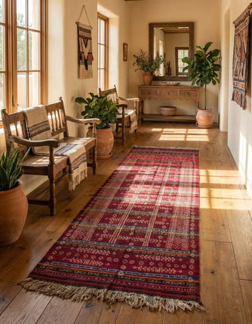 4' 7 x 13' 3 Hand Woven Kilim Fars Wool Runner Rug