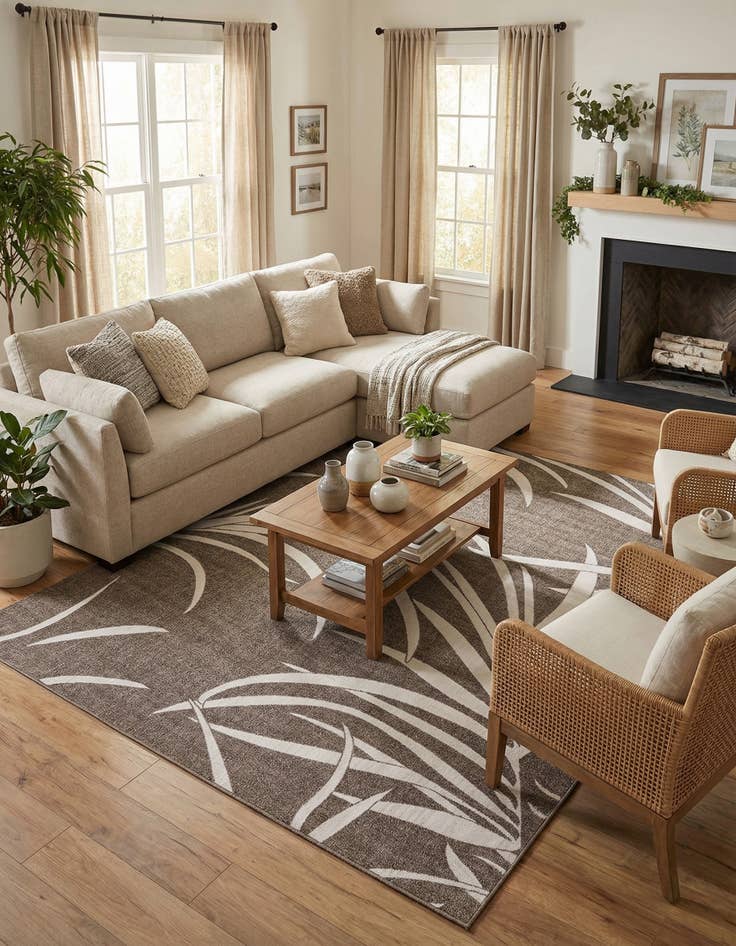 Detail image of 9' x 12' 2  Washable Botanical Indoor / Outdoor Rug