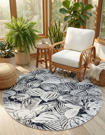 Charcoal Blossom Round Rug