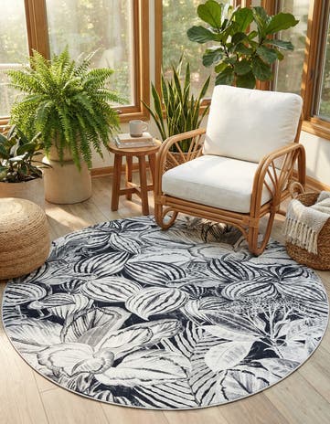 Charcoal Blossom Round Rug