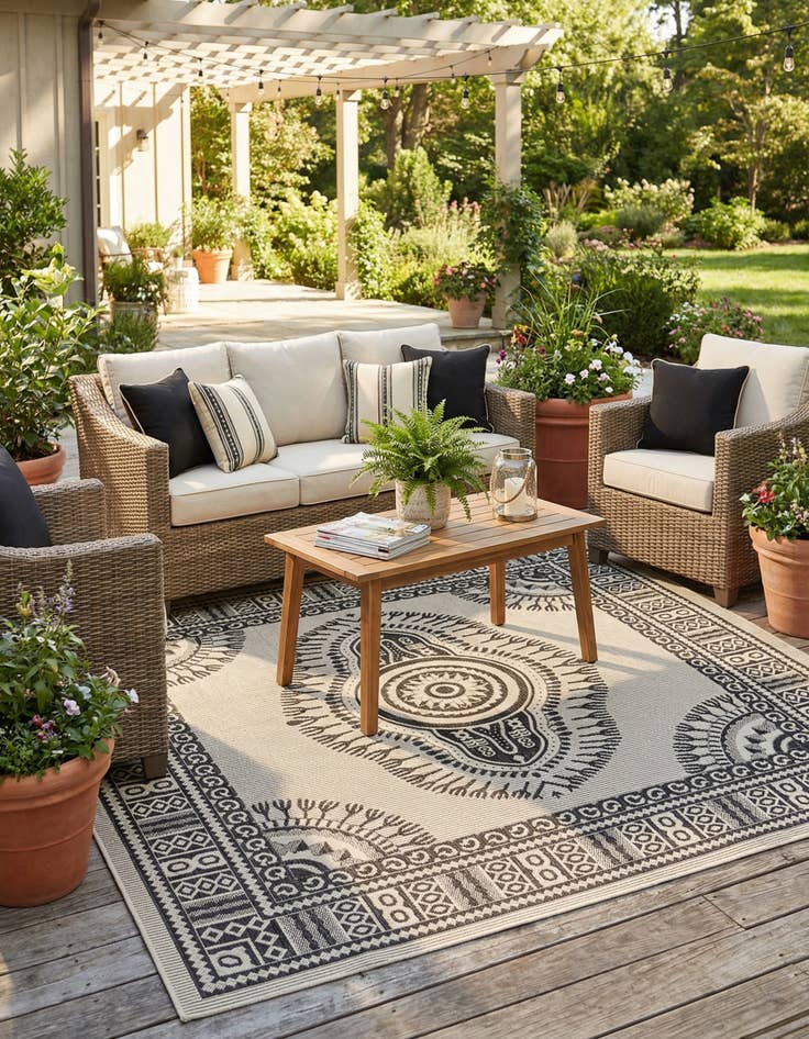 Detail image of 7' 10 x 7' 10  Washable Traditional Indoor / Outdoor Square Rug