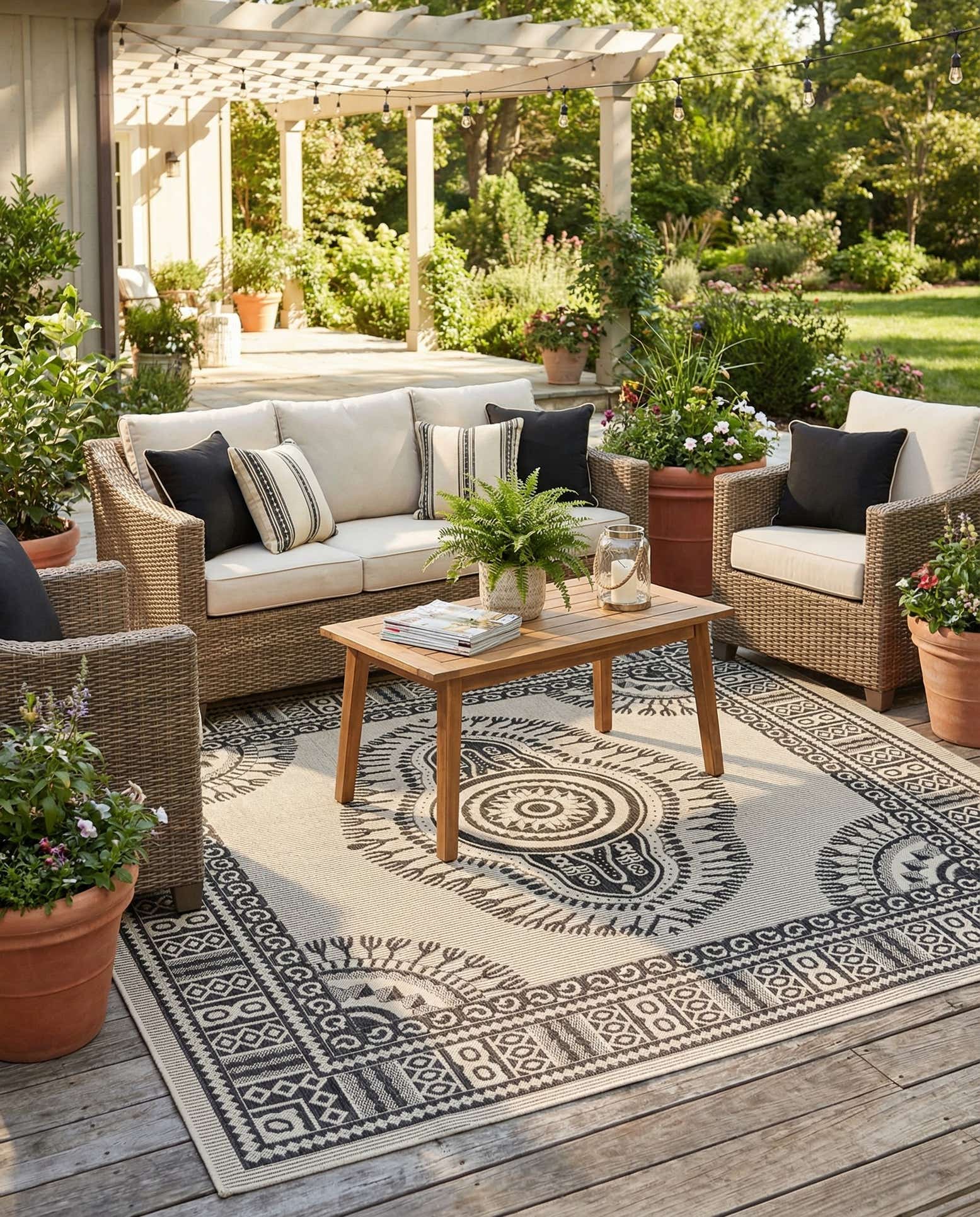 7' 10 x 7' 10 Easy-Clean Traditional Indoor / Outdoor Square Rug