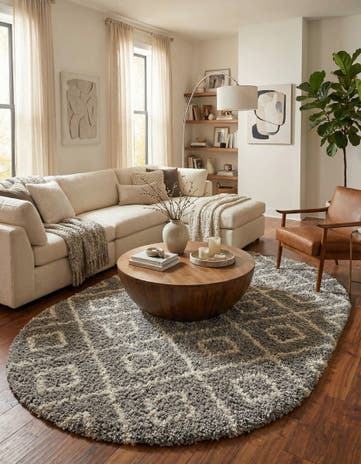 Gray Lattice Shag Oval Rug