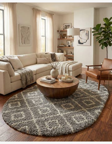 Gray Lattice Shag Oval Rug