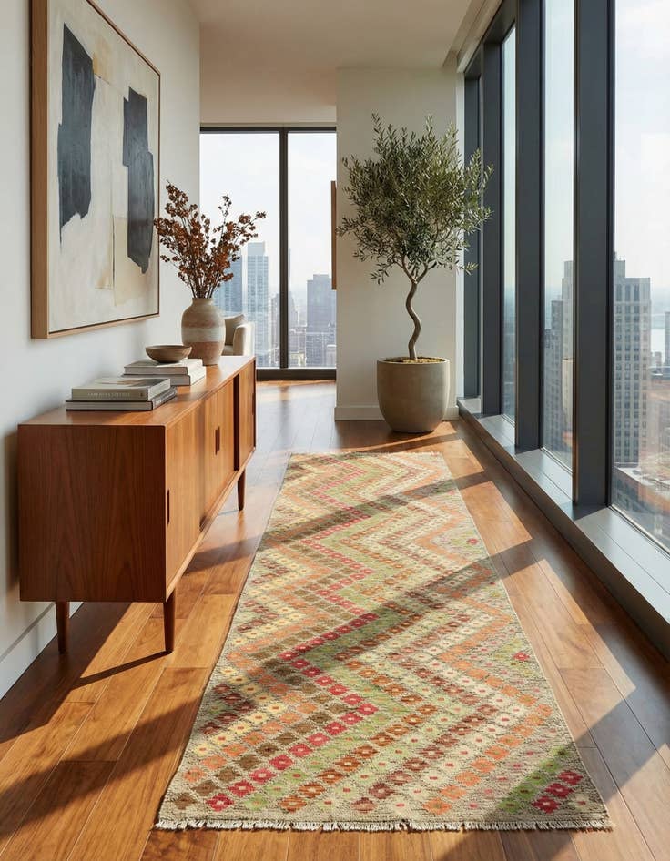 Detail image of 3' x 9' 8  Hand Woven Kilim Modern Wool Runner Rug