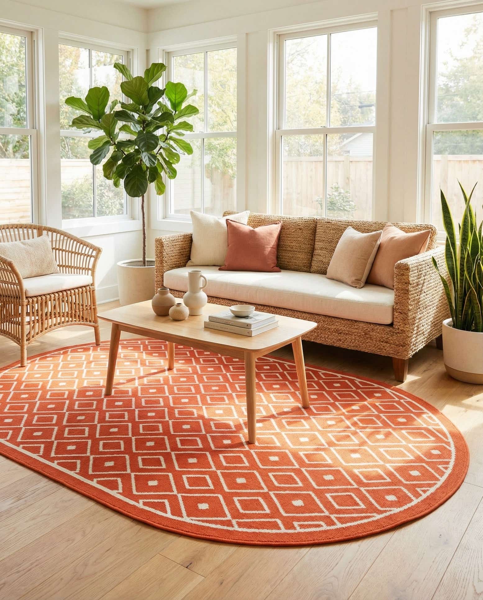 5' 3 x 8' Easy-Clean Lattice Indoor / Outdoor Oval Rug