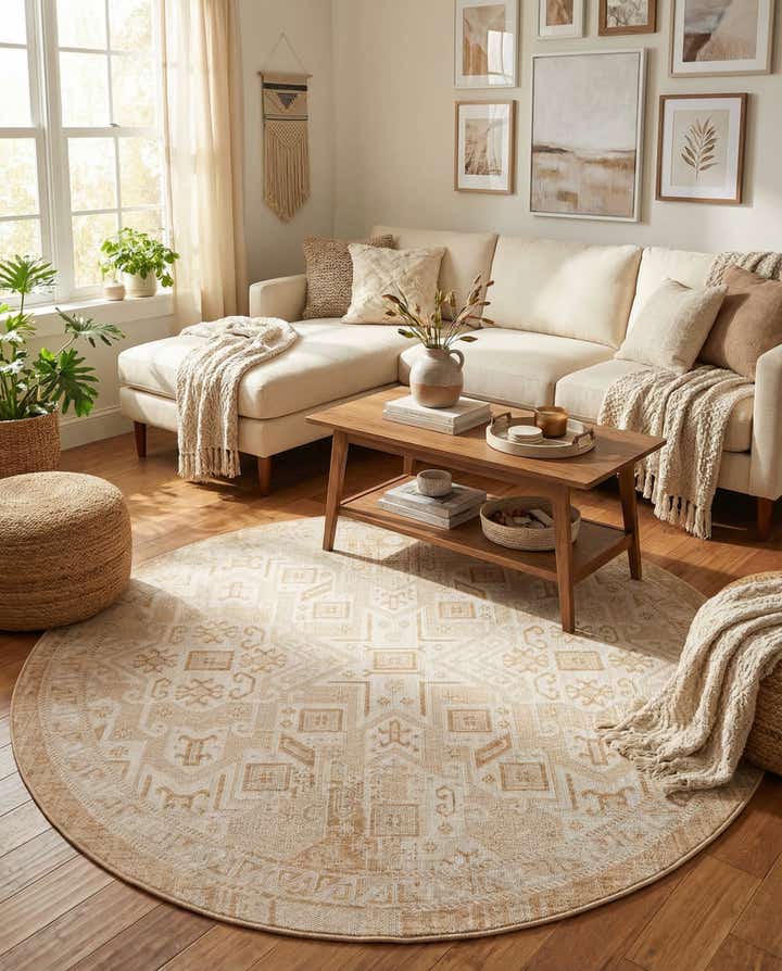 7' 10 x 7' 10 Easy-Clean Aztec Indoor / Outdoor Round Rug
