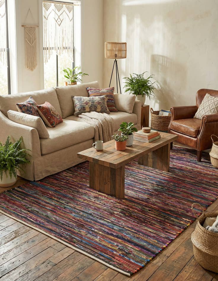 Detail image of  5' 1 x 8'  Hand Woven Chindi Cotton Rug