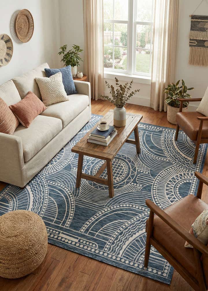 7' 10 x 7' 10 Easy-Clean Traditional Indoor / Outdoor Square Rug