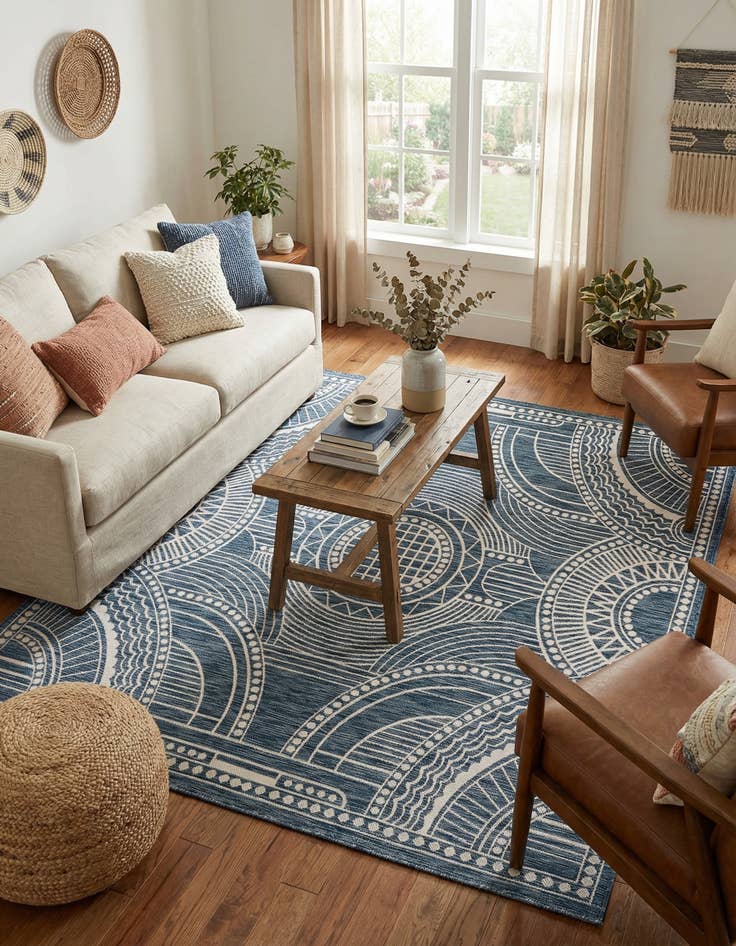 Detail image of 7' 10 x 7' 10 Easy-Clean Traditional Indoor / Outdoor Square Rug