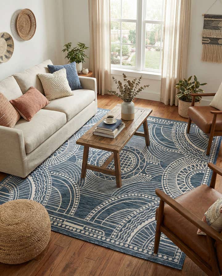 7' 10 x 7' 10 Easy-Clean Traditional Indoor / Outdoor Square Rug