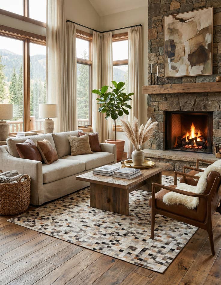 Detail image of 5' 2 x 7' 6 Cowhide Stocks Rug