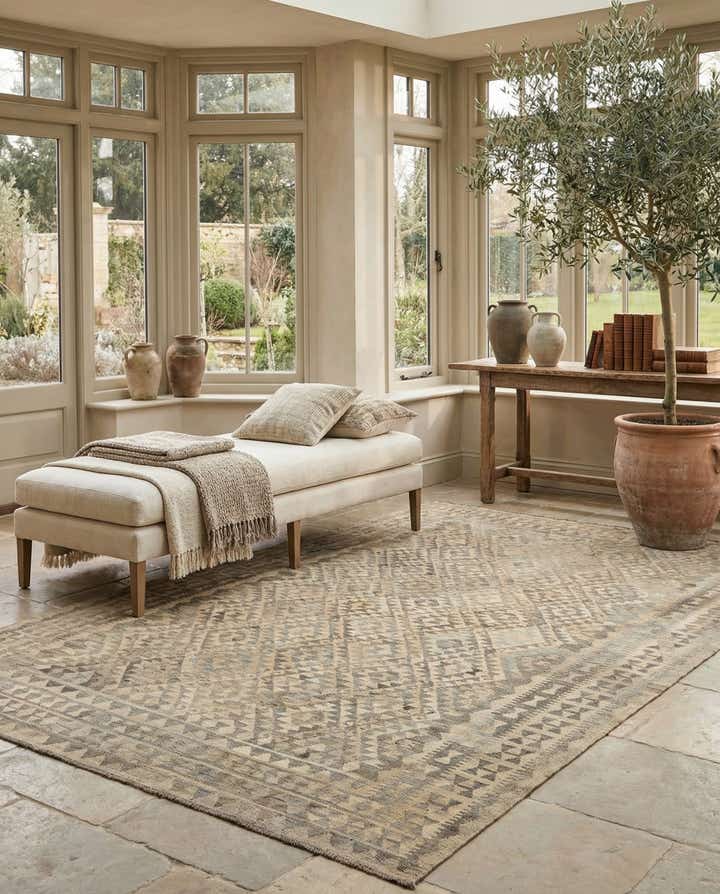 6' 8 x 9' 5 Hand Woven Kilim Maymana Wool Rug