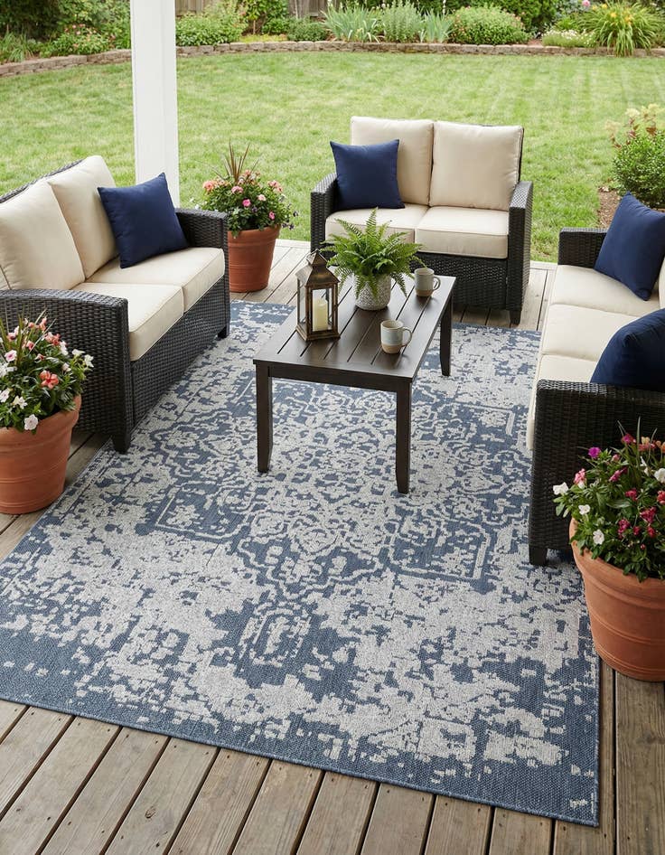 Detail image of 9' x 12'  Washable Traditional Indoor / Outdoor Rug