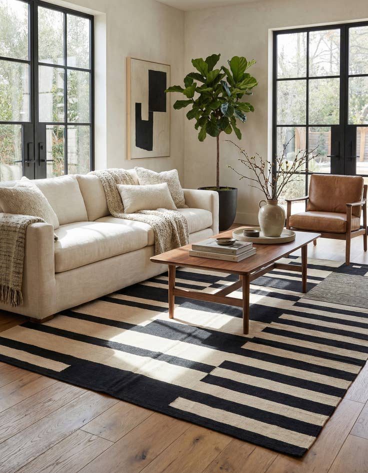 Detail image of 6' 7 x 9' 9  Hand Woven Kilim Modern Wool Rug