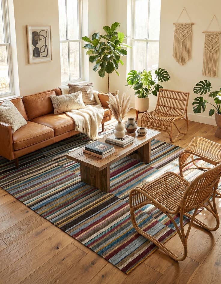 Detail image of 4' 8 x 6' 5  Hand Woven Kilim Modern Wool Rug