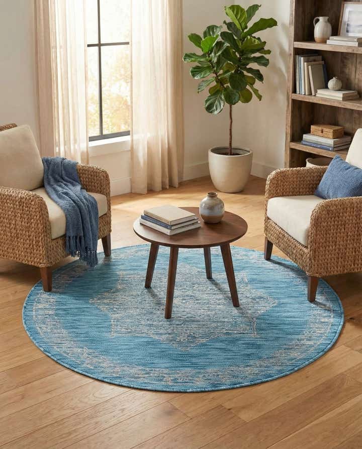 4' x 4' Easy-Clean Traditional Indoor / Outdoor Round Rug