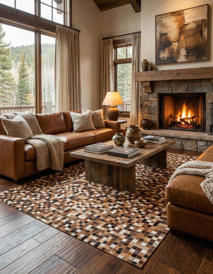 Detail image of  6' 9 x 9' 9 Cowhide Stocks Rug