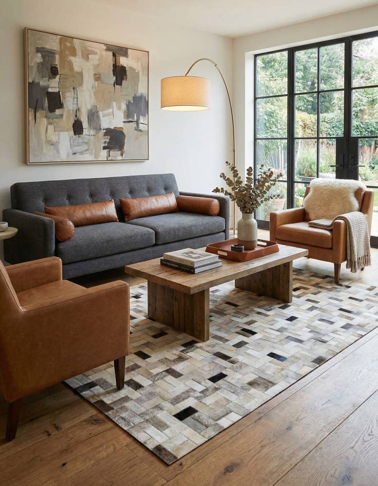 Detail image of 5' x 7' 11 Cowhide Stocks Rug