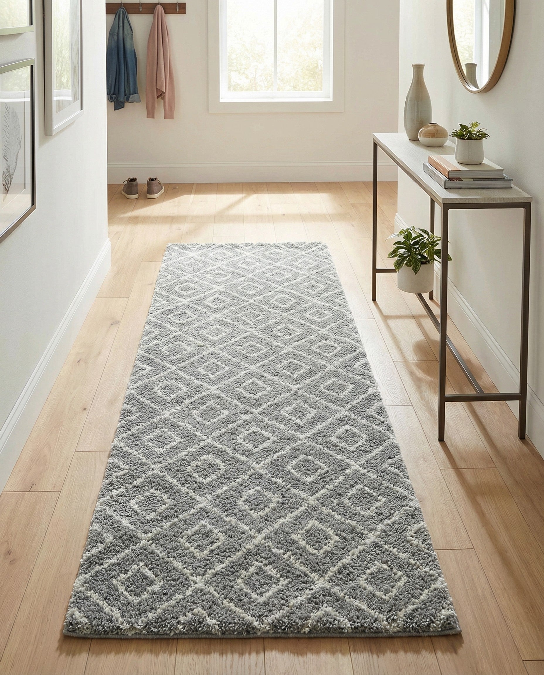  1' 9 x 10' 8 Lattice Shag Runner Rug