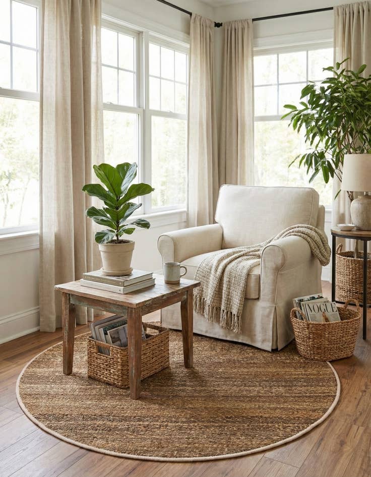 Detail image of 4' 1 x 4' 1  Hand Woven Palm Beach Jute Round Rug