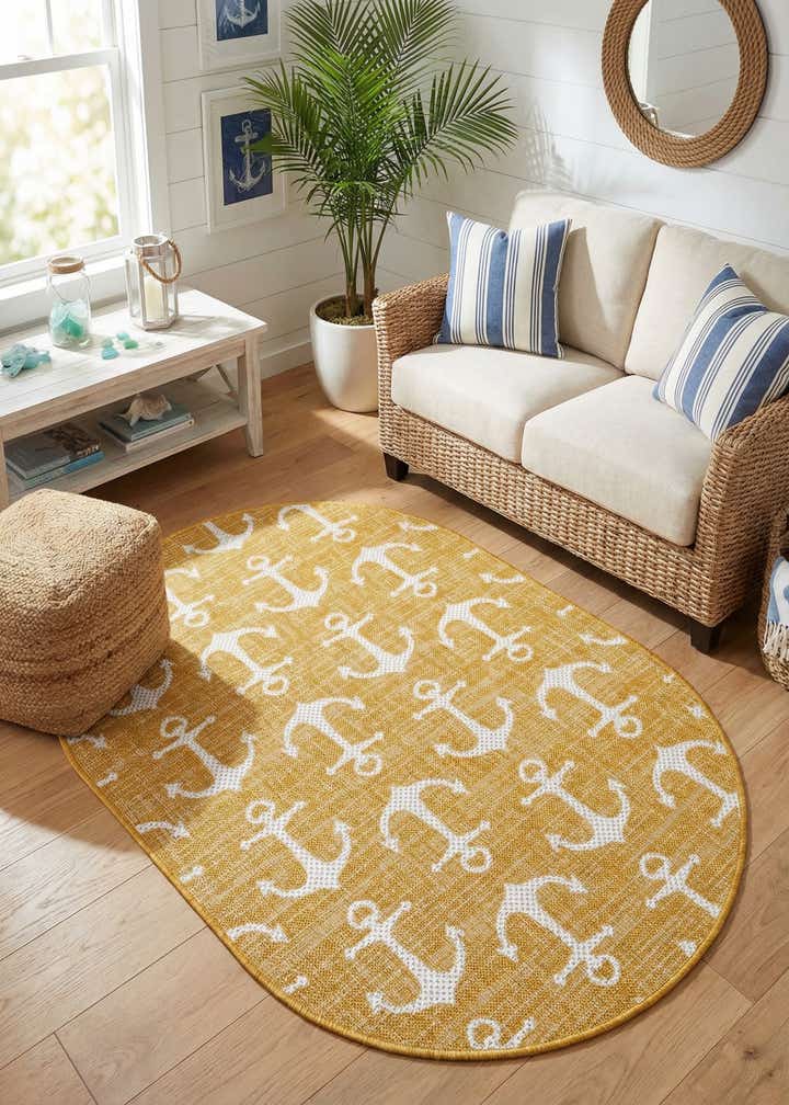 3' x 5' 3 Easy-Clean Coastal Indoor / Outdoor Oval Rug