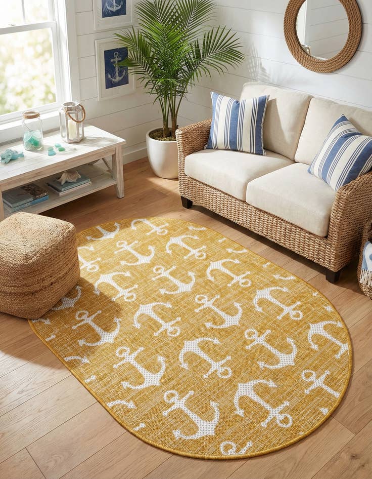 Detail image of 3' x 5' 3  Washable Coastal Indoor / Outdoor Oval Rug