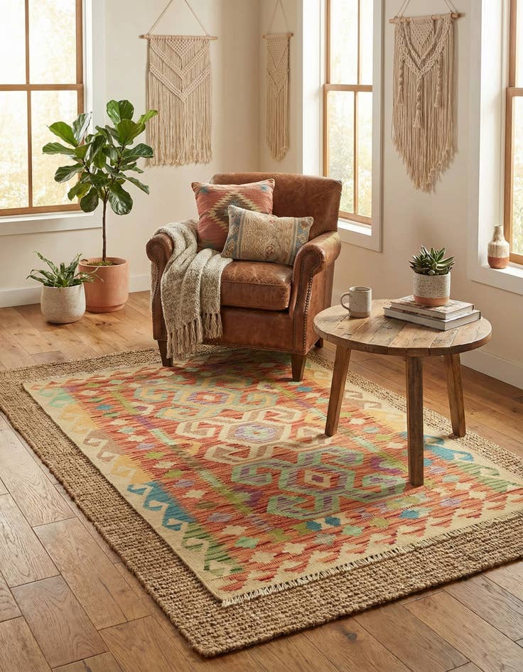 Detail image of 3' 3 x 4' 10  Hand Woven Kilim Maymana Wool Rug