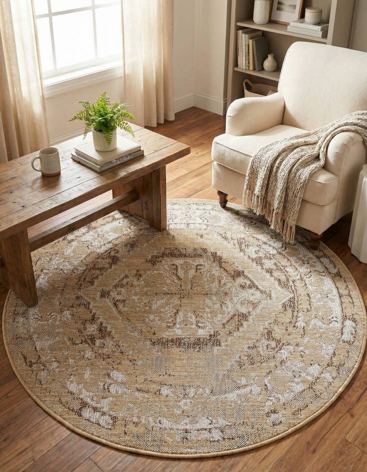 Detail image of 4' x 4'  Washable Traditional Indoor / Outdoor Round Rug