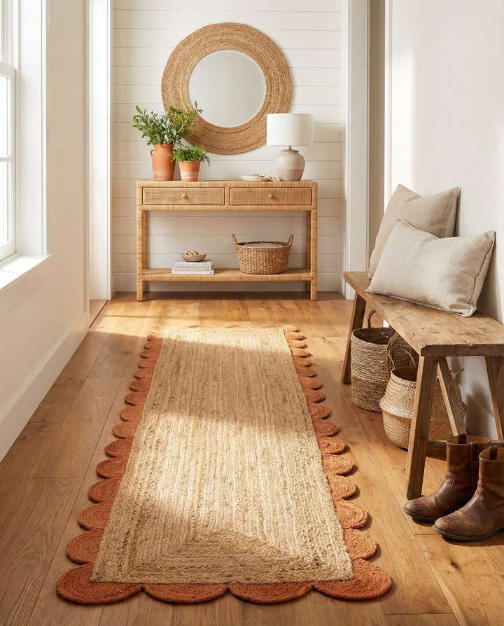2' 7 x 10' Handmade Scallop Braided Jute Runner Rug