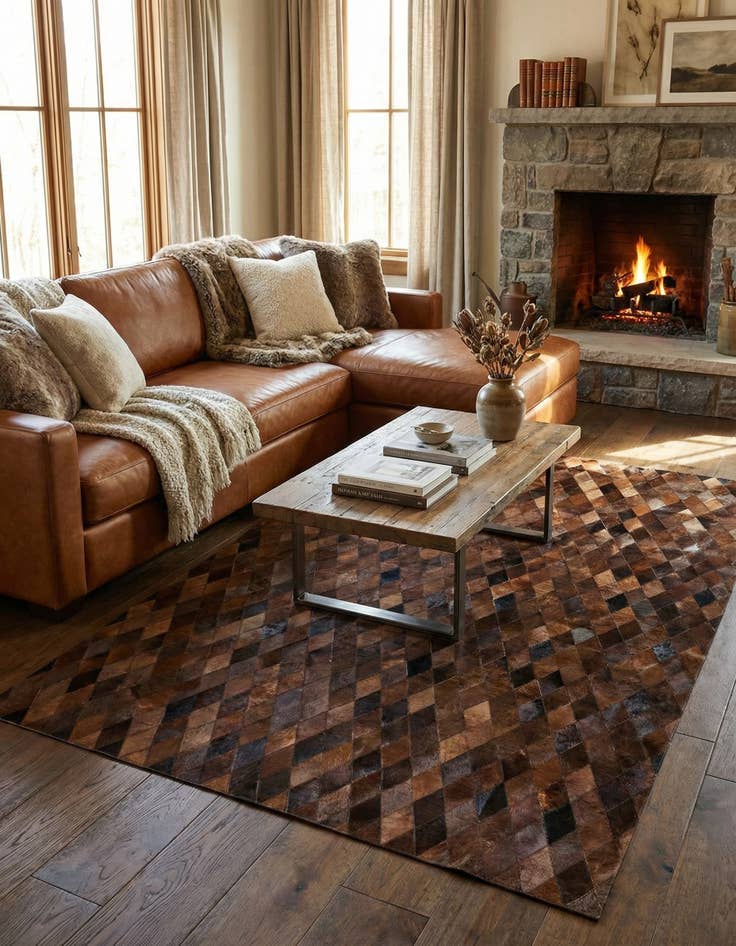 Detail image of  6' 7 x 9' 10 Cowhide Stocks Rug