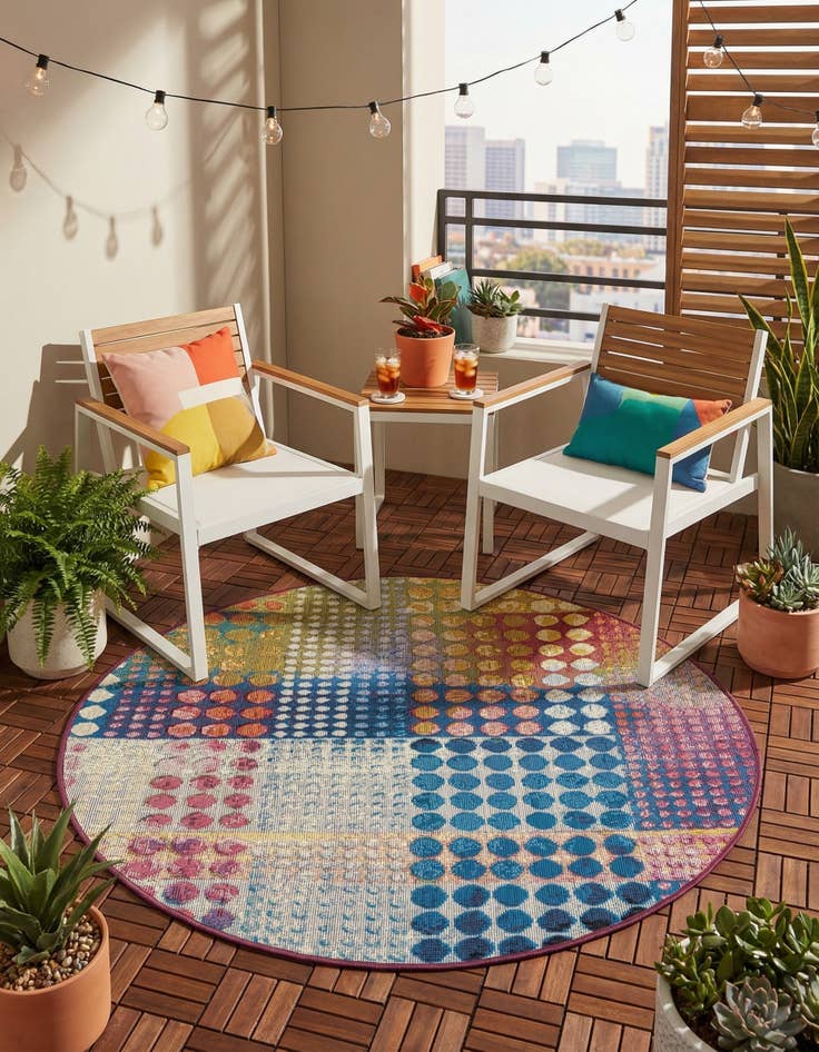 Detail image of 3' x 3'  Washable Modern Indoor / Outdoor Round Rug