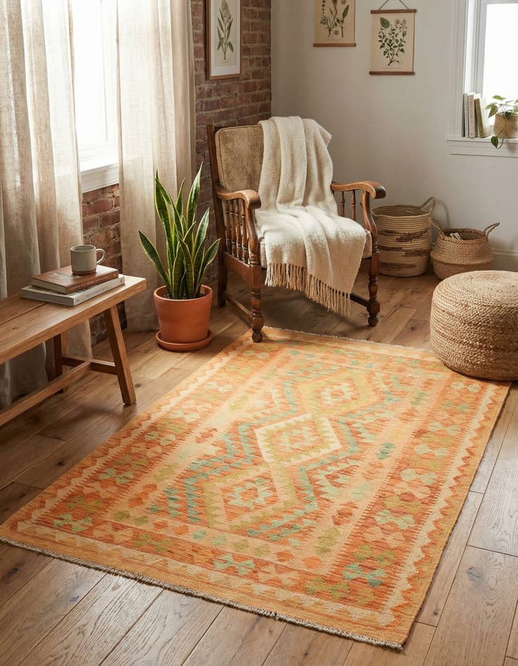 Detail image of 3' 3 x 5'  Hand Woven Kilim Waziri Wool Rug