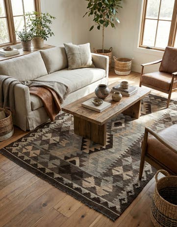 4' 2 x 6' 6 Hand Woven Kilim Maymana Wool Rug