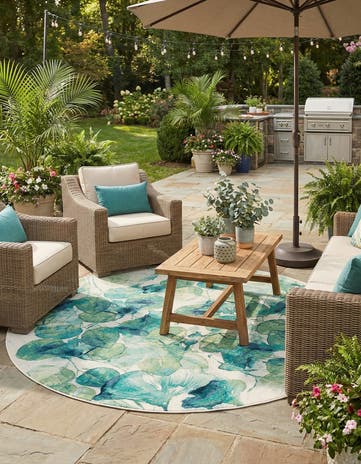 10' x 10' Easy-Clean Botanical Indoor / Outdoor Round Rug