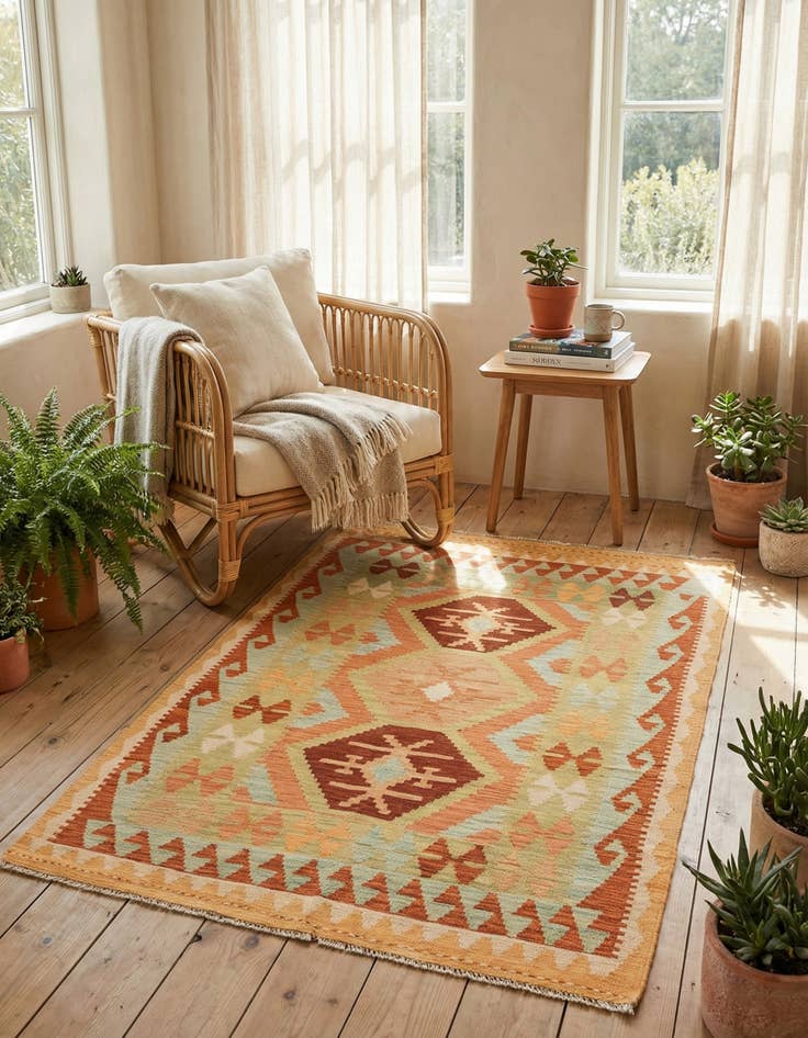 Detail image of 3' 3 x 5'  Hand Woven Kilim Waziri Wool Rug