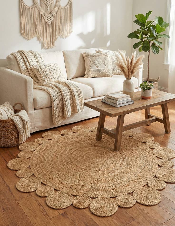 Detail image of  5' 1 x 5' 1  Hand Braided Jute Round Rug