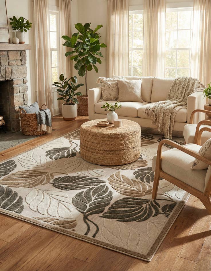 Detail image of 7' 10 x 11' Easy-Clean Botanical Indoor / Outdoor Rug